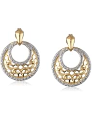 18K Yellow Gold Plated Sterling Silver Two-Tone Fine Matte Finish Round Filigree Drop Earrings