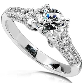 1-3/8ct TW Round Brilliant & Baguette Diamond Engagement Ring in 18kt Gold (Size 6.5)
