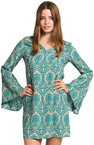 Rack29 Women's Boho Print Bell Sleeve Dress Medium Teal