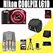 Nikon COOLPIX L610 16 MP Digital Camera with 14x Zoom NIKKOR Glass Lens and 3-inch LCD (Red) 2600 mAh 4 AA Pack NiMH Rechargeable Batteries and Charger + 16GB SDHC Class 10 Memory Card + Carrying Case + SDHC Card USB Reader + Memory Card Wallet + Deluxe Starter Kit Bundle DavisMAX Accessory Kit