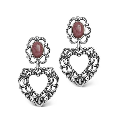 Valentines Day Gifts – Carolyn Pollack Sterling Silver Rhodonite Te Amo Filigree Heart Earrings Valentines Day Gift