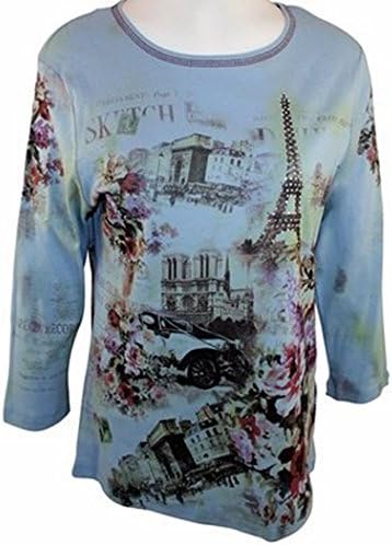 Cactus Fashion Rhinestones, Blue Scoop Neck Top - Sketch of Paris