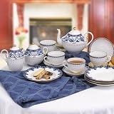 White Russian Tea Set - Porcelain Teapot, Four Cups and Saucers, Dessert Plates, Cream & Sugar