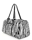 Large Quilted Zebra Print Duffle Bag with Detachable Ribbons (21x11) - Black/White