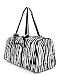 Large Quilted Zebra Print Duffle Bag with Detachable Ribbons (21x11) - Black/White