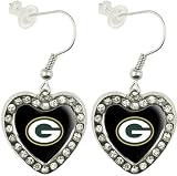 NFL Green Bay Packers Crystal Heart Earrings with Team Logo