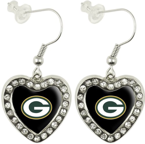 NFL Green Bay Packers Crystal Heart Earrings with Team Logo