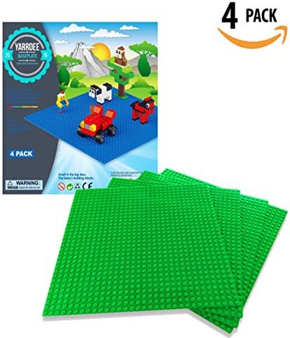 4 Pack LEGO Compatible Baseplate By Yarrdee | Will Not Warp | 10" x 10" Large | 4 Green Plates | Lego Base Plate Perfect For Lego Activity Table | Tight Fit &amp; Compatible With Legos
