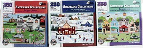 Americana Collections - 250 Piece Jigsaw Puzzle - 3-Pack - Cat Lover's Society - Dog Lovers' Lane - Our Beloved Teachers - 14 inches by 10 inches