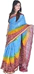 Tri-Color Bandhani Tie-Dye Gharchola Sari from Gujrat with Golden Thread Weave - Pure Silk
