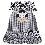 Mud Pie Baby Eieio Black and White Gingham Bubble Dress, Cow, 0 - 6 Months