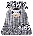 Mud Pie Baby Eieio Black and White Gingham Bubble Dress, Cow, 0 - 6 Months