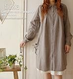 fika（フィーカ）リボン付ポケット胸元切替シャンブレー長袖シャツワンピース