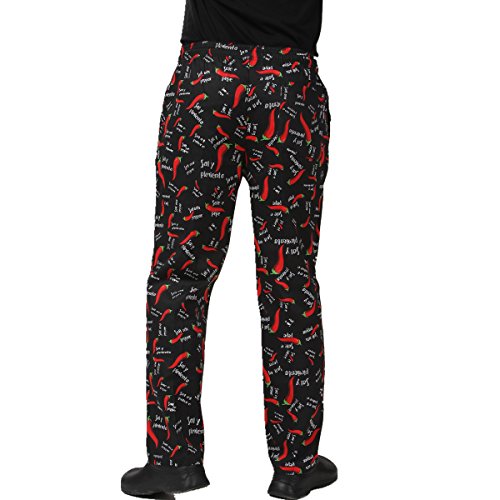 JXH Chef Uniforms men's red pepper printed 100 cotton black chef pants 3XL Apparel Accessories