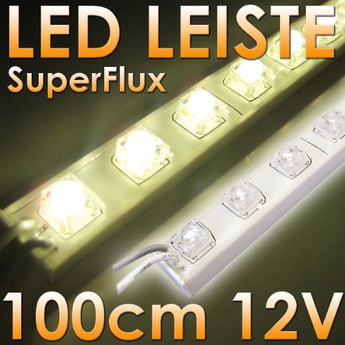 SuperFlux LED Leiste 100cm 12V DC WARM-WEISS – IP65! – 60 MEGA helle LEDs – vergossen im weißen Kunststoffprofil – IDEAL für indirekte Beleuchtung – SUPER HELL