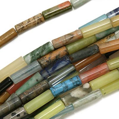 Gemstone Bead Mix 4 X 13mm Tube Beads /15 Inch Strand