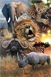The Big Five - Nature Poster (Lion, African Elephant, Cape Buffalo, Leopard & Black Rhinoceros) (Size: 24" x 36")