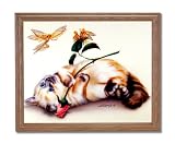 Cat Rose Butterfly Fairy Kids Room Home Decor Wall Picture Oak Framed Art Print