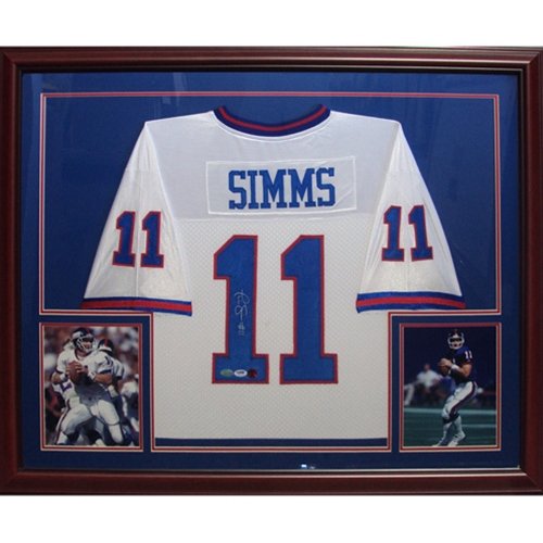 Phil Simms Autographed New York Giants (White #11) Deluxe Framed Jersey