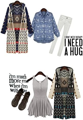 Ulike2 Women Hooded Geometric Jacquard Knitted Cardigan Coat Boho Gypsy Long Sweater (Black)