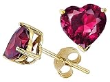 2.00 cts Heart Shape Created Ruby Earring Studs - 14kt White or Yellow Gold