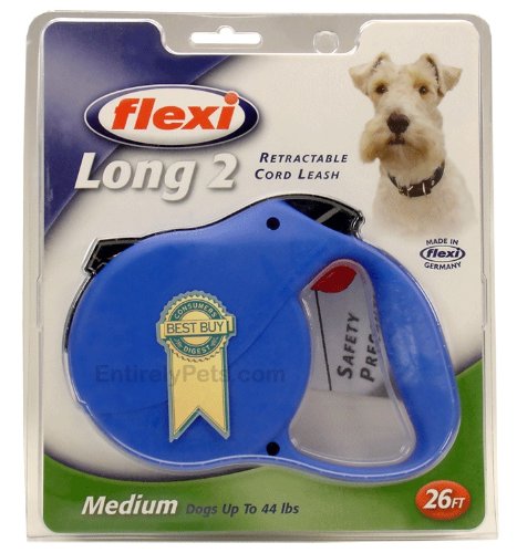 Flexi Long 2 Retractable CORD Leash for Dogs up to 44 lbs., Color: BLUE