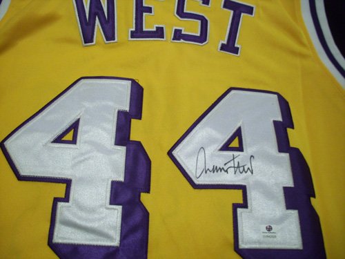 GAI Authentic Jerry West Autograph Throwback Gold Los Angeles Lakers Jersey