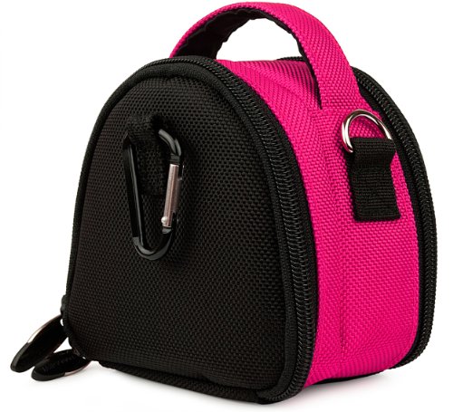 Hot Pink Limited Edition Camera Bag Carrying Case with battery charger, battery charger, memory cards, and accessories Pocket for Kodak EasyShare MINI C182 C1505 C1550 C1530 M215 M532 M550 M552 M565 M575 M580 M583 M590 Wireless M750 M5350 TOUCH M5370 M577 SLICE Kodak Zi10 SPORT C123 C135 Point and Shoot Digital Camera + One anti glare screen protector