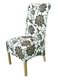 Pair of Upholstered Brown & Cream Dining Chairs