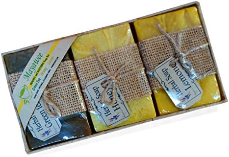 Mayawee Get Well Healing Handmade Gift-Ready Thai Natural gylcerin-free body soap set, Green Tea, Honey, Lemon