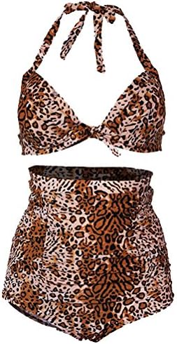 DEDVAN Two Piece Vintage Print Halter High Waist Bikini Set Swimsuit Swimwear