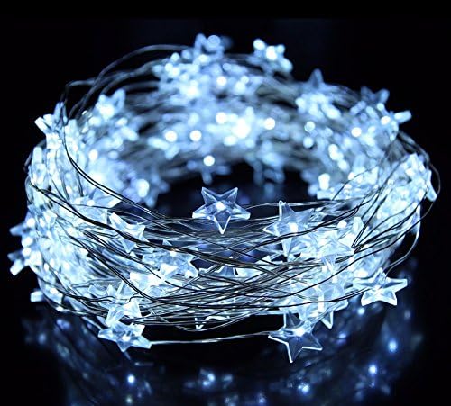 Christmas Fairy Lights Ornaments, Hamaker 33ft 10M 100 LEDS Star Shaped DC 100-240V Copper Wire Garden Rope Lights for Xmas Valentine's Day Decor (star shape (cool white))