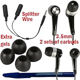 (2 Person Stereo Kit) 2 Sets of 3.5mm Stereo Handsfree Earbuds with Extra G ....