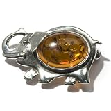 Sterling Silver Honey Amber Elephant Pin