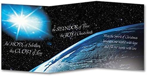Blessings of the Season Planet Earth Deluxe Christmas Card Z-fold with Envelope and Xmas Cross Bookmark 5" by 7"