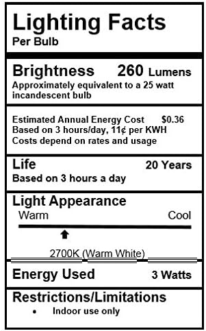 Grimaldi Lighting LED Bulb, 3 Pack, 3 Watts, 260 Lumens, Candle Style Bulb, Warm White, Dimmable, 25W Equivalent