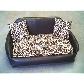 Zippy Faux Leather Sofa Pet Dog Bed - Large - Brown/Leopard
