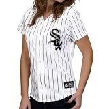 MLB Chicago White Sox Women's Short Sleeve 5 Button Synthetic Replica Jersey (Wht/Blk Pnstrp, X-Large)