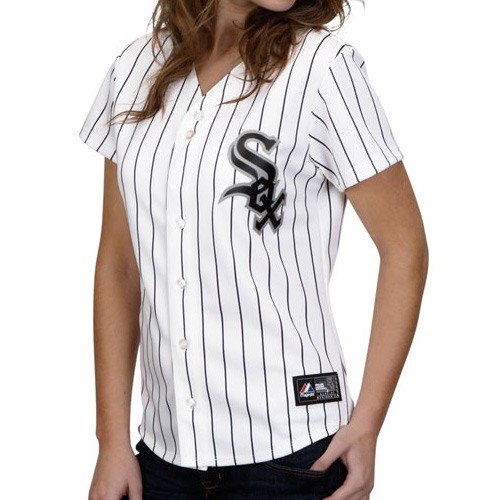 MLB Chicago White Sox Women's Short Sleeve 5 Button Synthetic Replica Jersey (Wht/Blk Pnstrp, Medium)