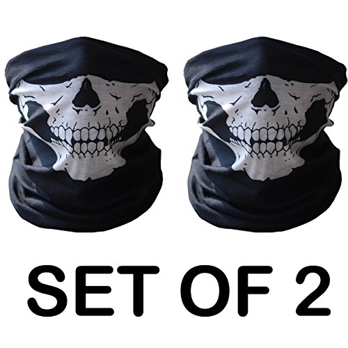 GAMPRO 2 Pcs Universal Seamless Tube Skull Face Mask, Dust-proof Windproof Motorcycle Bicycle Bike Face Mask for Cycling, Hiking, Camping, Climbing, Fishing, Hunting, Jogging, Motorcycling(2Pcs Black)