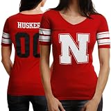 adidas Nebraska Cornhuskers Ladies Football V-Neck Premium T-Shirt - Scarlet