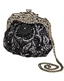 Womens Black Flapper Beaded Purse