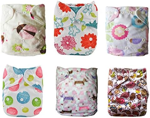 Max n Xoe Girl Double Row Snaps 6 Pack Fitted Pocket Washable Adjustable Cloth Diaper