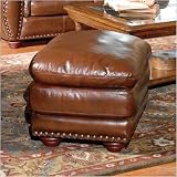 Aspen Leather Ottoman with Nailhead Trim Leather: Tuscany Carnival