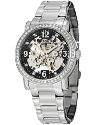 Stuhrling Original Womens 531L.11111 Classic Delphi Canterbury Automatic Skeleton Swarovski Crystal Accented Black Dial Watch