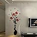 Ussore DIY Vase Flower Tree Crystal Arcylic 3D Wall Stickers Decal Home Decor for Home Decoration Living room Doors Laptops Cars Tiles (A)