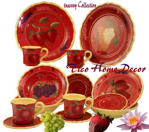 16pc Dinnerware Set Dinner Orchard Red