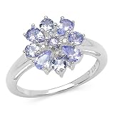 1.10 Carat Genuine Tanzanite and Diamond Silver Ring