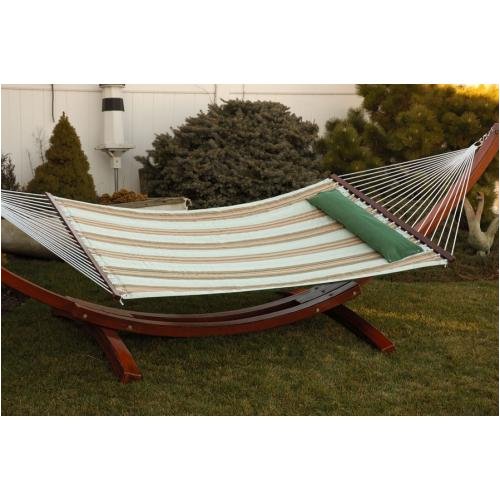 Bliss Hammocks Classic Poly Quilted Hammock With Pillow - Green Stripe