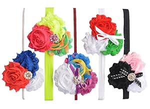 Qs 5 Pieces Baby's Headbands Girl's Crystal Flower Headband Hair Band (5 Pack)